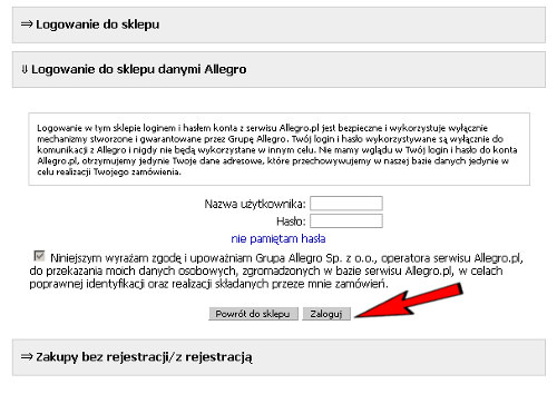 Logowanie do Sklepu Internetowego GLOBAR.pl poprzez dane Allegro