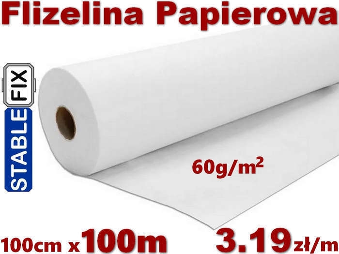 Flizelina Papierowa StableFIX <br> Standard+ 60g/m2. <br>Rolka 100m x szer. 100cm